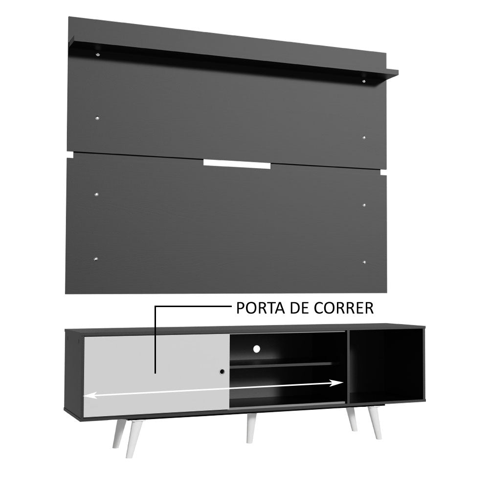 Rack Madesa Dubai e Painel para TV até 65 Polegadas com Pés Preto/Branco 7777