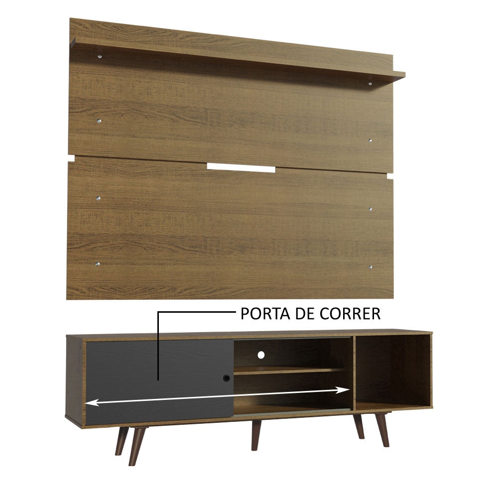 Rack Madesa Dubai e Painel para TV até 65 Polegadas com Pés Rustic/Preto 7K5Z