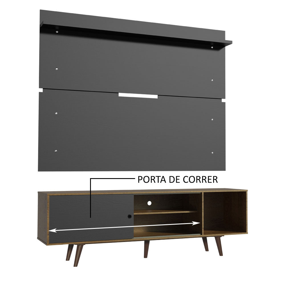 Rack Madesa Dubai e Painel para TV até 65 Polegadas com Pés Rustic/Preto 7KD8