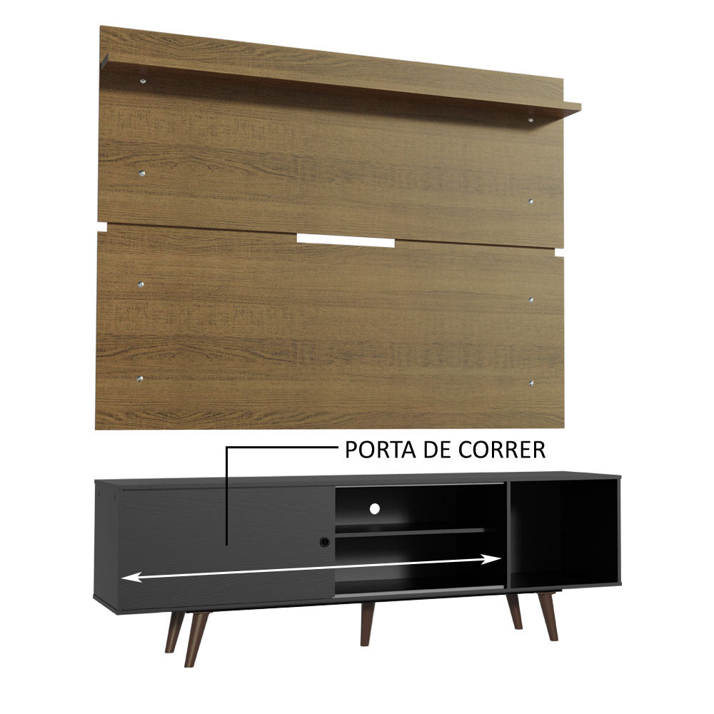 Rack Madesa Dubai e Painel para TV até 65 Polegadas com Pés Preto/Rustic 8N5Z