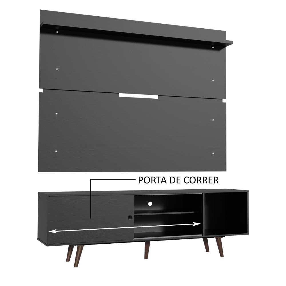 Rack Madesa Dubai e Painel para TV até 65 Polegadas com Pés Preto/Rustic 8ND8