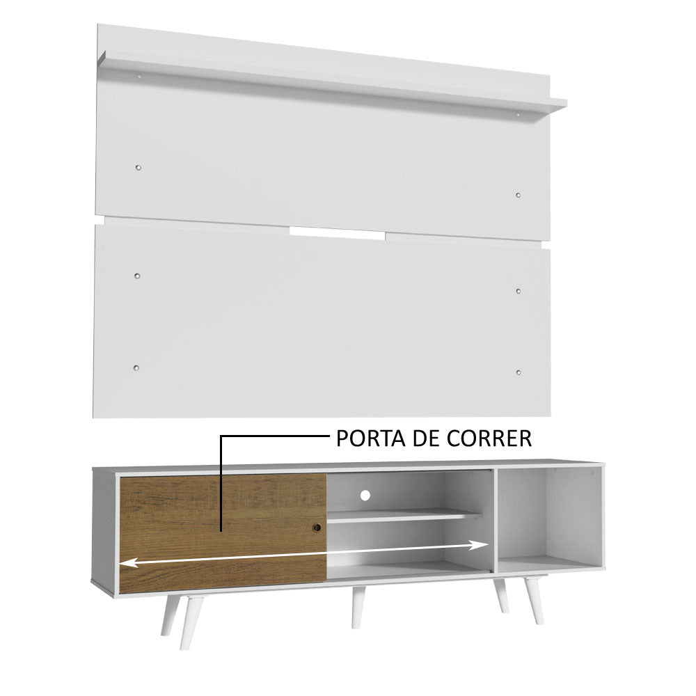 Rack Madesa Dubai e Painel para TV até 65 Polegadas com Pés Branco/Rustic 9B09