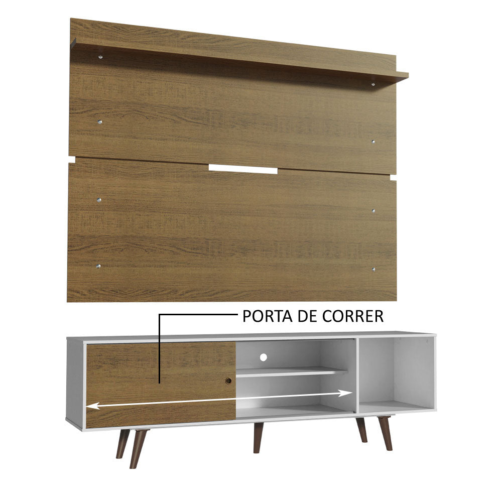 Rack Madesa Dubai e Painel para TV até 65 Polegadas com Pés Branco/Rustic 9B5Z