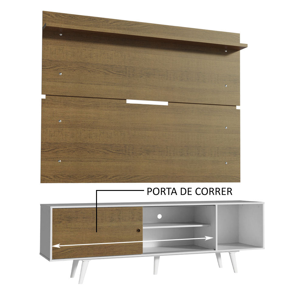 Rack Madesa Dubai e Painel para TV até 65 Polegadas com Pés Branco/Rustic 9B6E