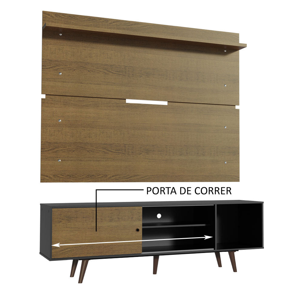 Rack Madesa Dubai e Painel para TV até 65 Polegadas com Pés Preto/Rustic D85Z