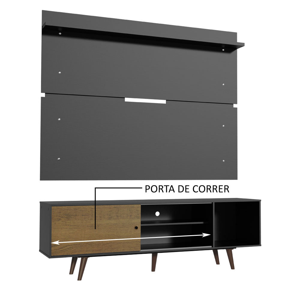 Rack Madesa Dubai e Painel para TV até 65 Polegadas com Pés Preto/Rustic D8D8