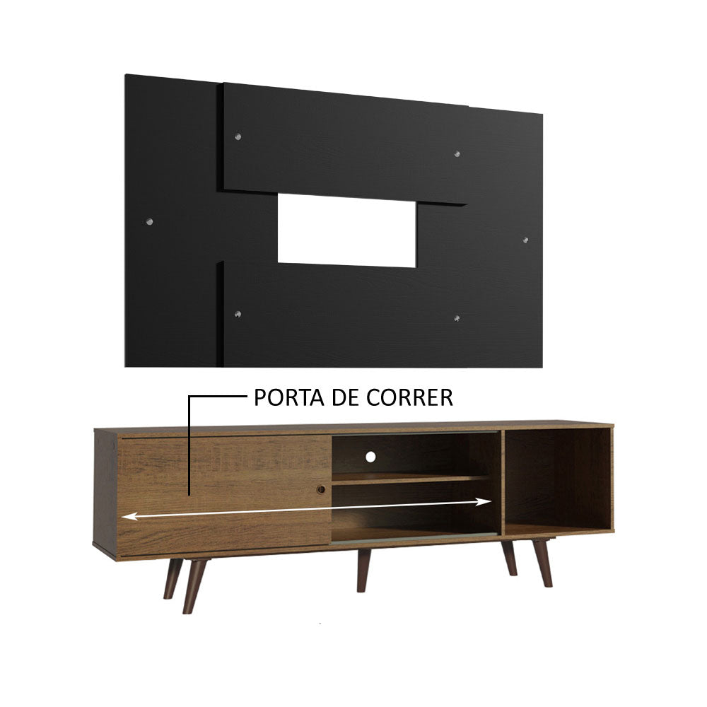 Rack Madesa Dubai com Pés e Painel para TV até 58 Polegadas Rustic/Preto 5ZD8