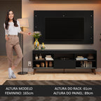 Rack com Painel para TV até 65 Polegadas com Pés Preto Texas Madesa