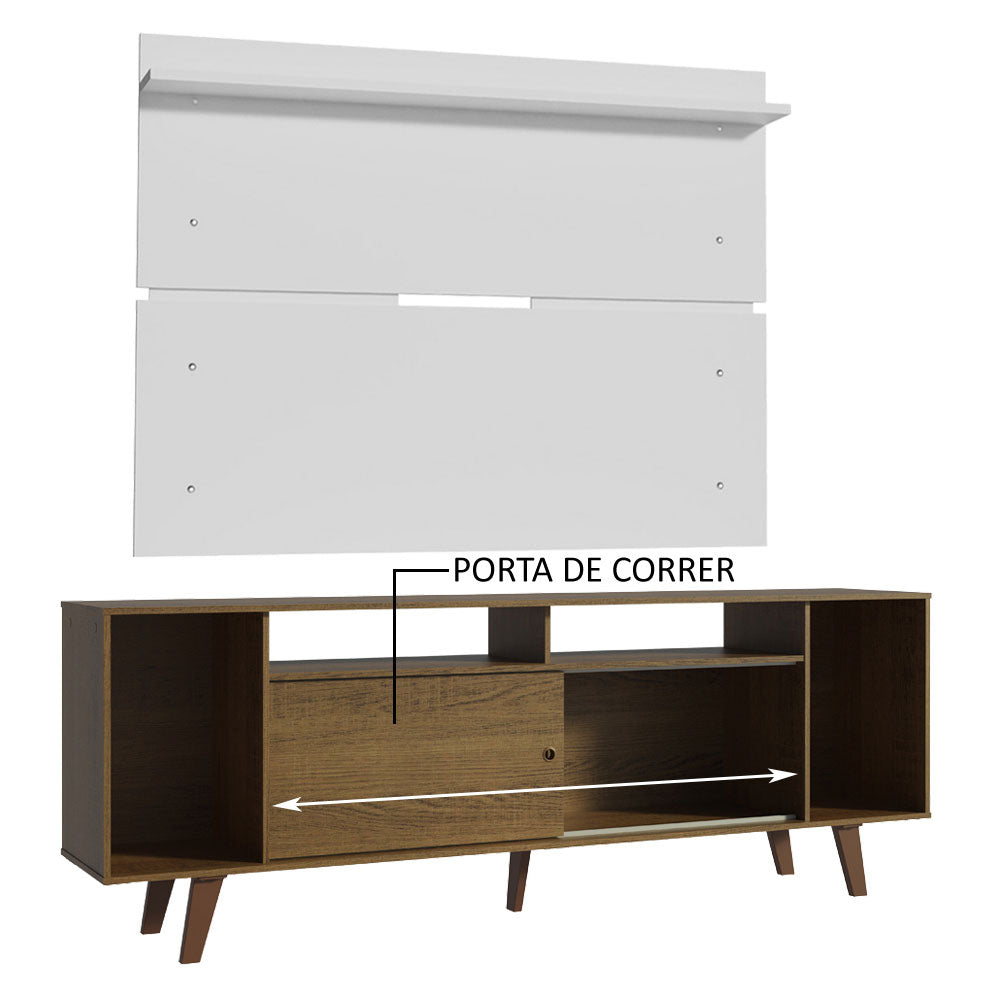 Rack Madesa Cancun com Pés e Painel para TV até 65 Polegadas Rustic/Branco 5Z9B