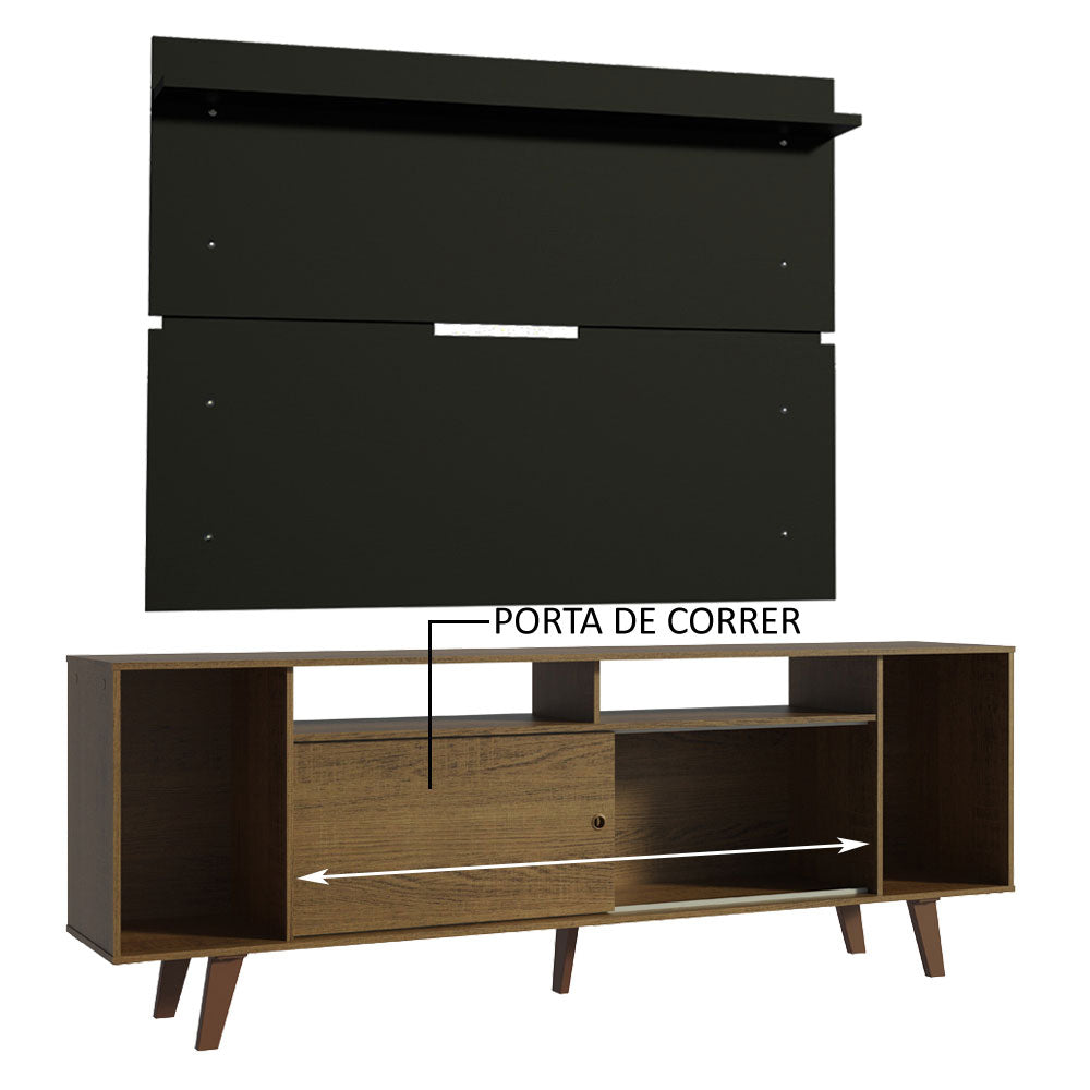 Rack Madesa Cancun com Pés e Painel para TV até 65 Polegadas Rustic/Preto 5ZD8