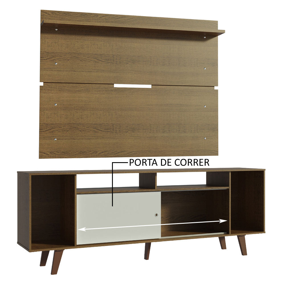 Rack Madesa Cancun com Pés e Painel para TV até 65 Polegadas Rustic/Branco 6E5Z