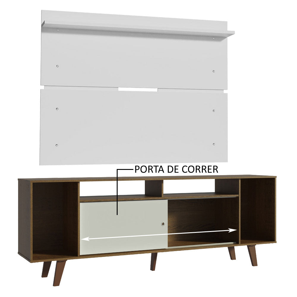 Rack Madesa Cancun com Pés e Painel para TV até 65 Polegadas Rustic/Branco 6E9B