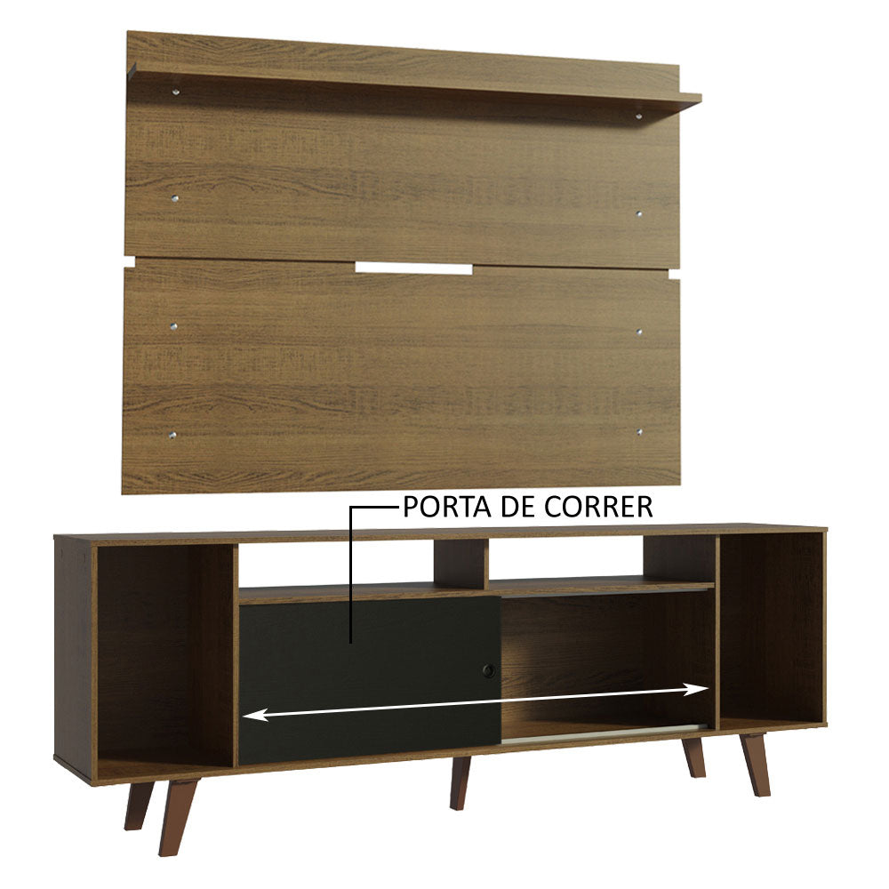 Rack Madesa Cancun com Pés e Painel para TV até 65 Polegadas Rustic/Preto 7K5Z