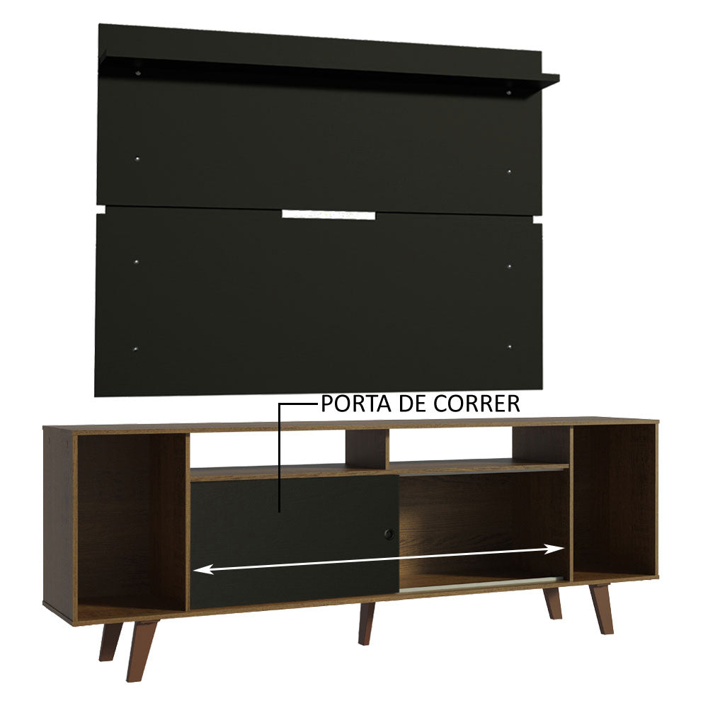 Rack Madesa Cancun com Pés e Painel para TV até 65 Polegadas Rustic/Preto 7KD8