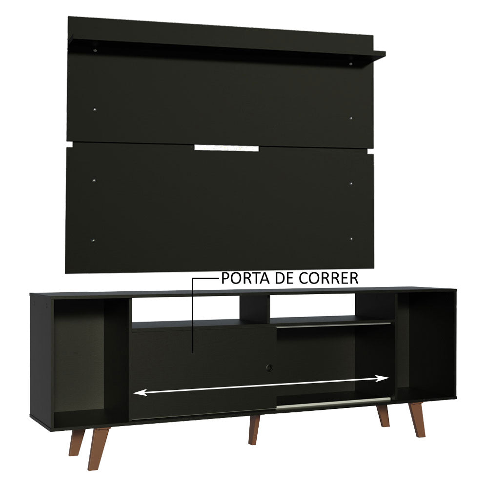 Rack Madesa Cancun com Pés e Painel para TV até 65 Polegadas Preto/Preto 8ND8