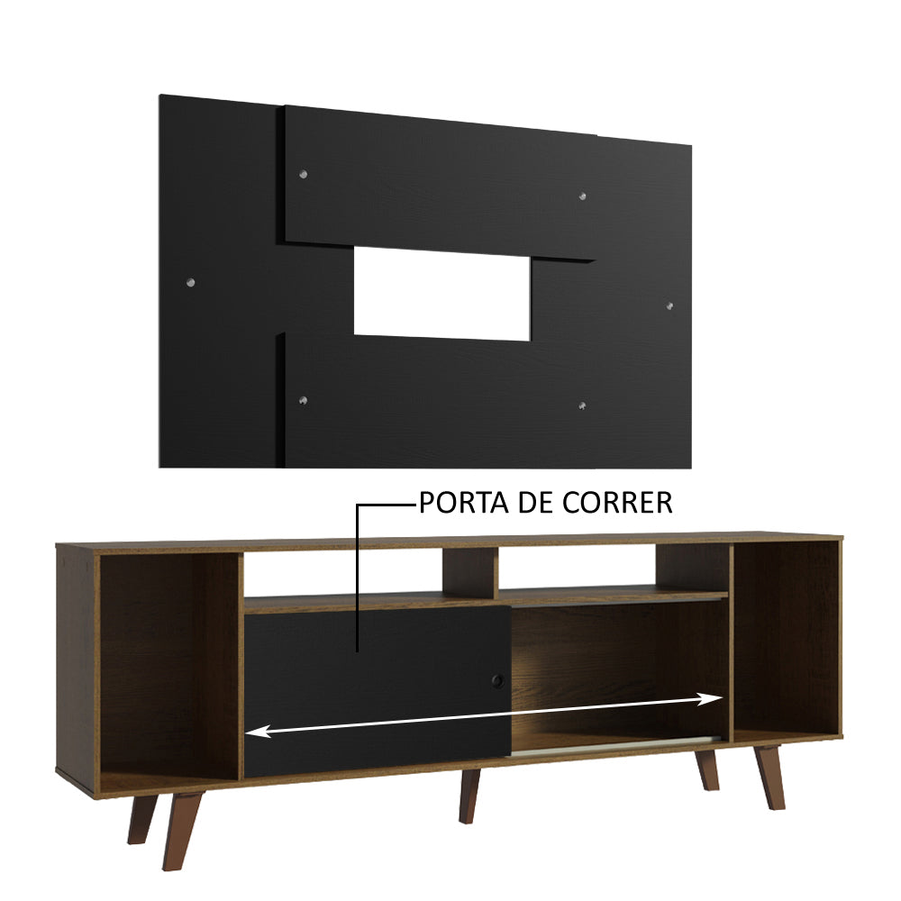 Rack Madesa Cancun com Pés e Painel para TV até 58 Polegadas Preto/Rustic 7KD8