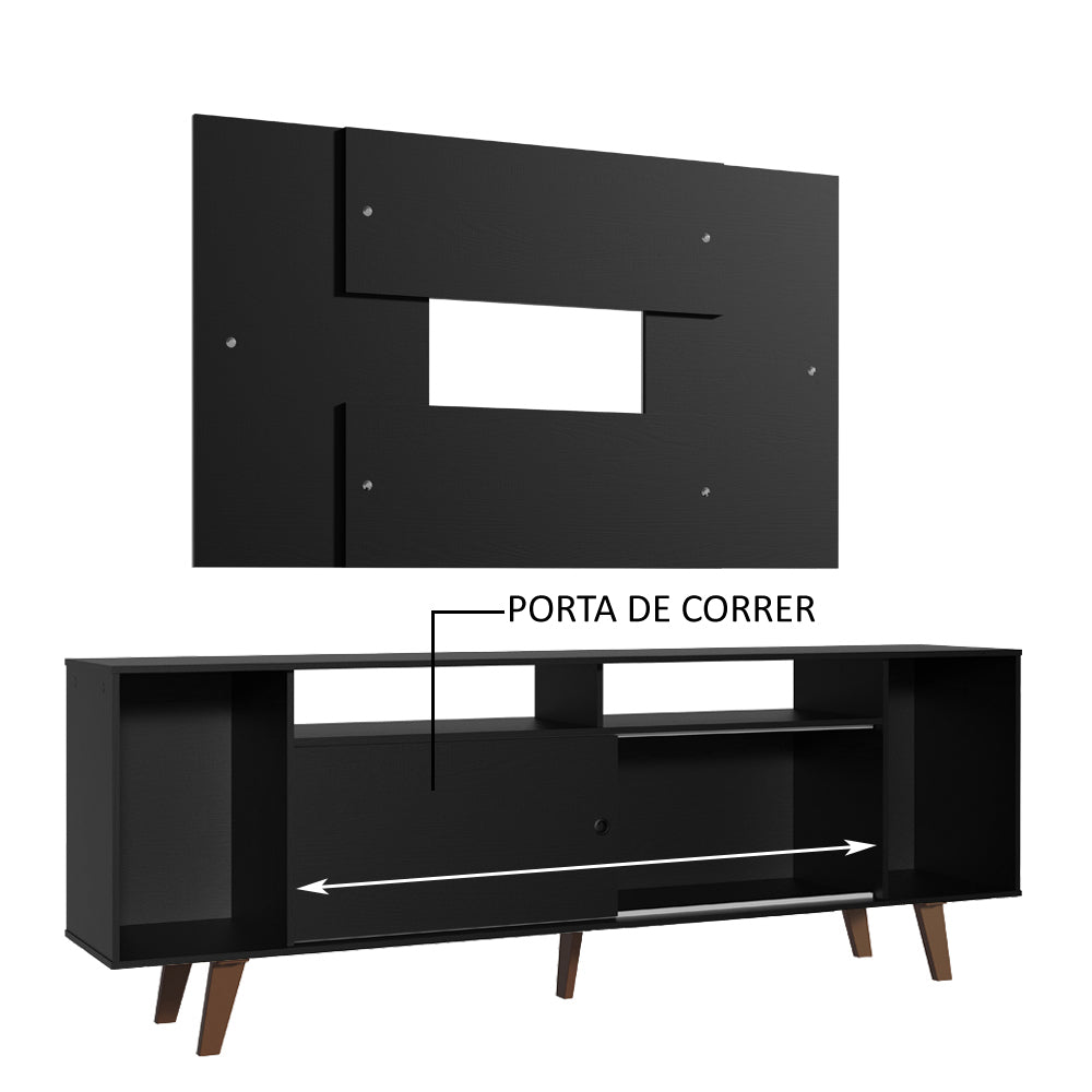 Rack Madesa Cancun com Pés e Painel para TV até 58 Polegadas Preto 8ND8
