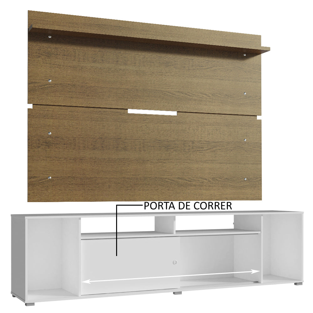 Rack Madesa Cancun e Painel para TV até 65 Polegadas Branco/Rustic 095Z