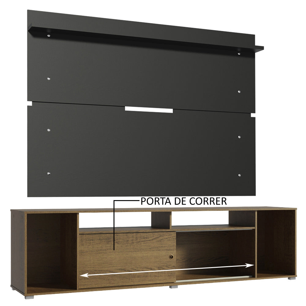 Rack Madesa Cancun e Painel para TV até 65 Polegadas Rustic/Preto 5Z8N