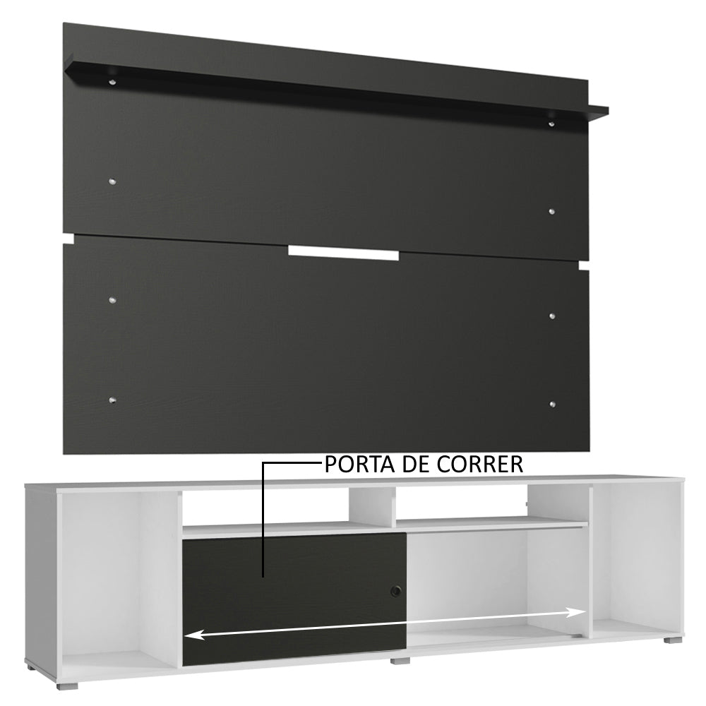 Rack Madesa Cancun e Painel para TV até 65 Polegadas Branco/Preto 738N