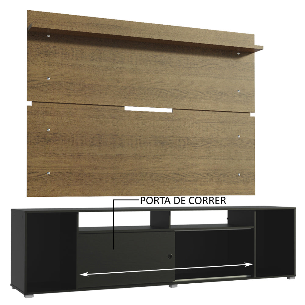 Rack Madesa Cancun e Painel para TV até 65 Polegadas Preto/Rustic 8N5Z