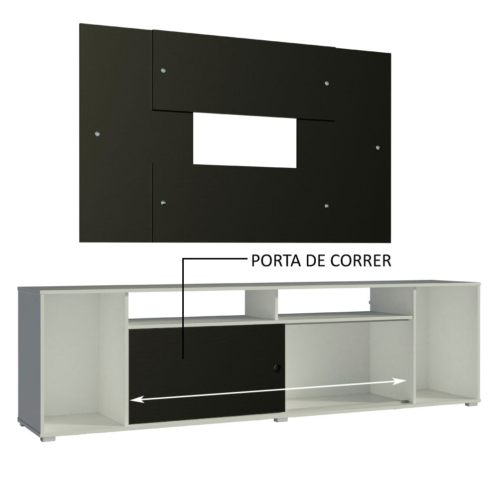 Rack Madesa Cancun e Painel para TV até 58 Polegadas Branco/Preto 738N