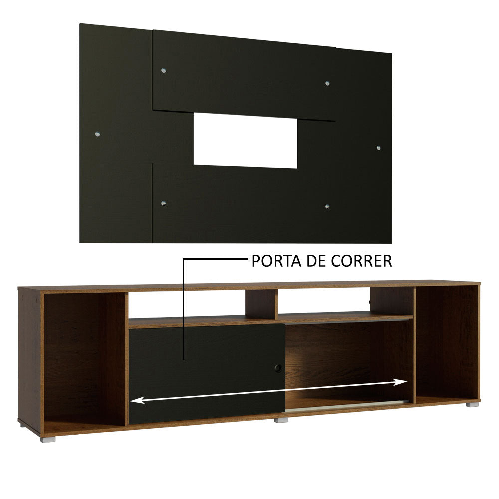Rack Madesa Cancun e Painel para TV até 58 Polegadas Rustic/Preto 7K8N