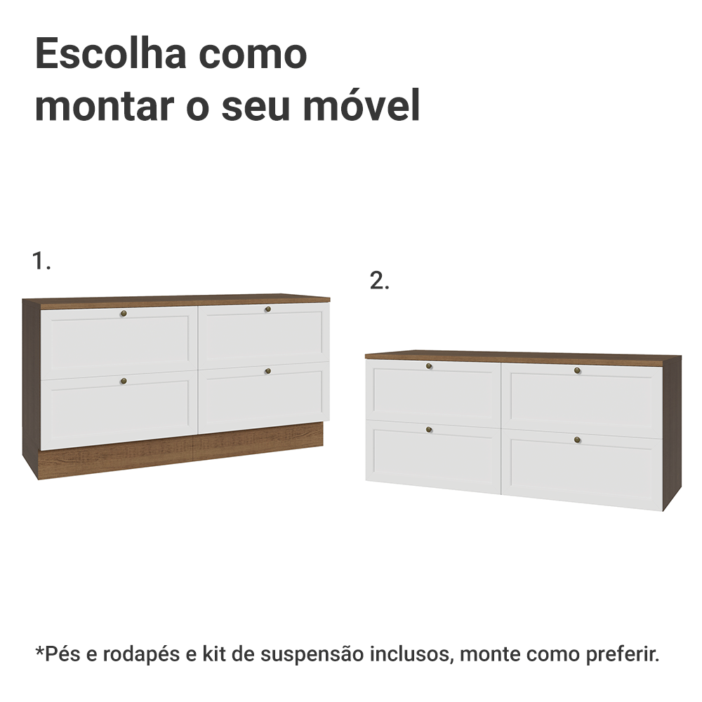 Rack para TV até 70 Polegadas 160cm 4 Gavetas Rustic/Branco Vik Madesa 04
