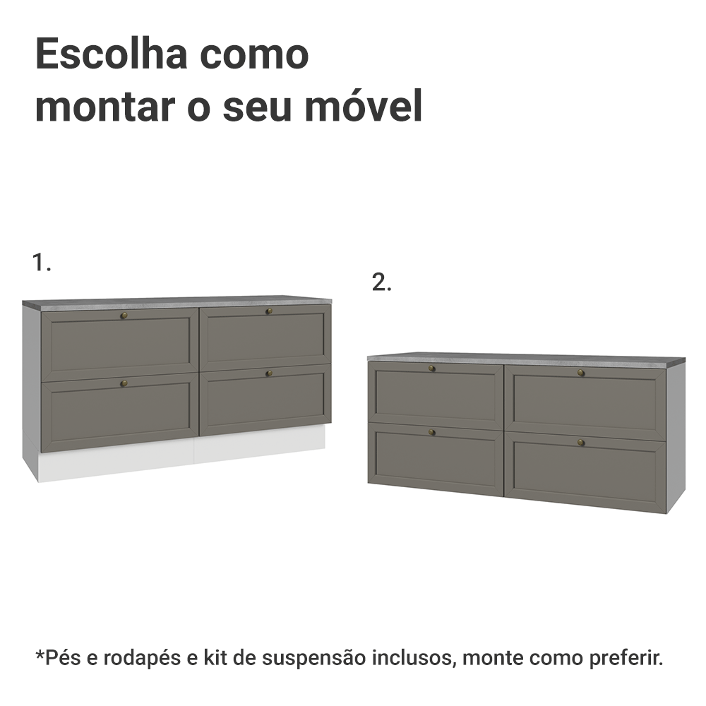 Rack para TV até 70 Polegadas 160cm 4 Gavetas Branco/Cinza Vik Madesa 04