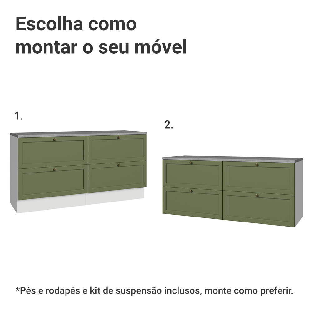 Rack para TV até 70 Polegadas 160cm 4 Gavetas Branco/Verde Vik Madesa 04
