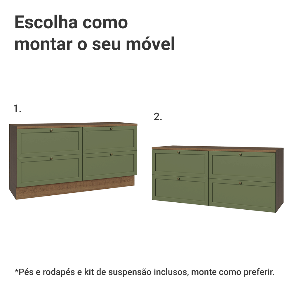 Rack para TV até 70 Polegadas 160cm 4 Gavetas Rustic/Verde Vik Madesa 04