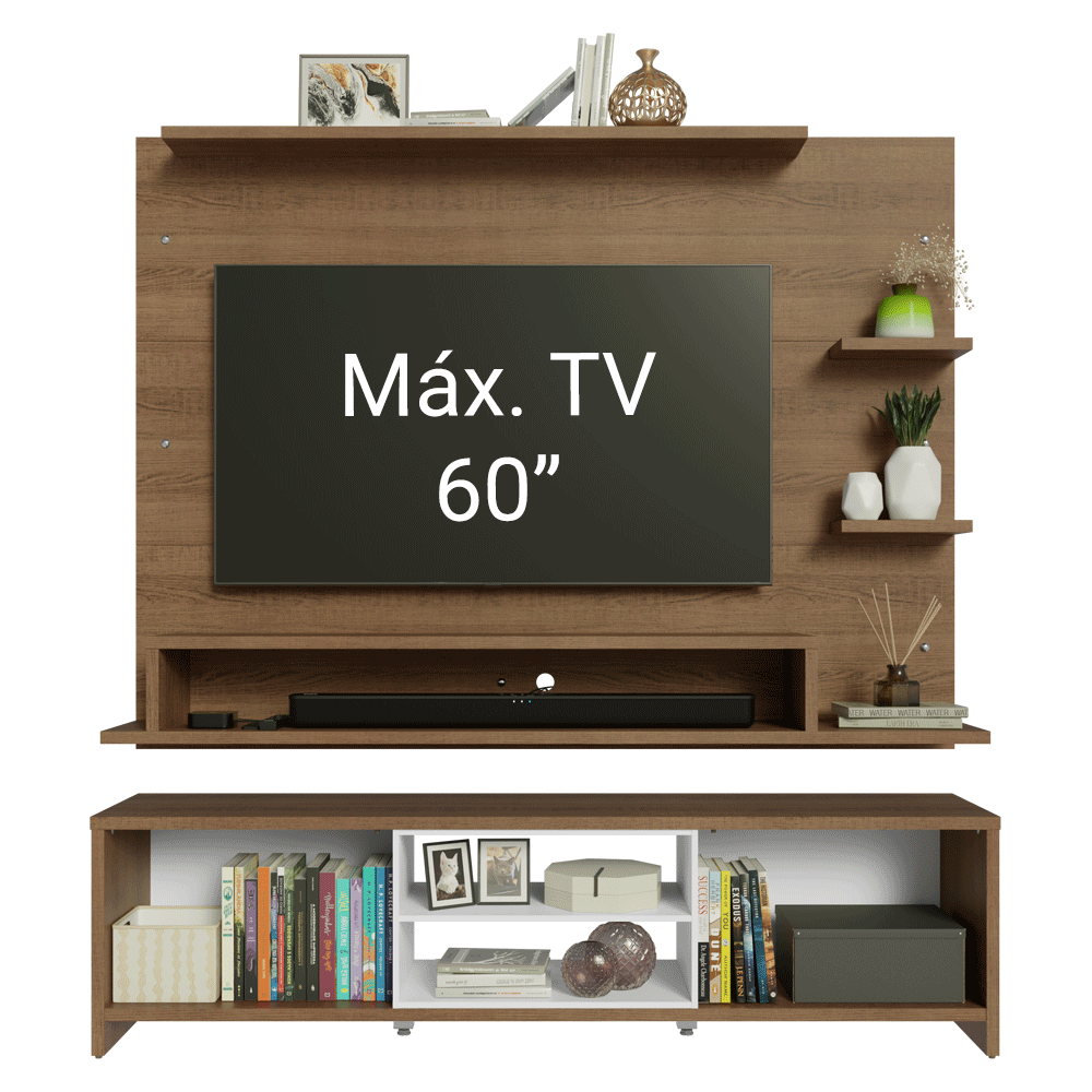 Rack com Painel para TV até 60 Polegadas 180 cm Rustic/Branco Metz Madesa