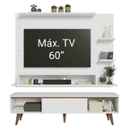 Rack com Painel para TV até 60 Polegadas 180 cm com Pés Branco/Rustic Reims Madesa