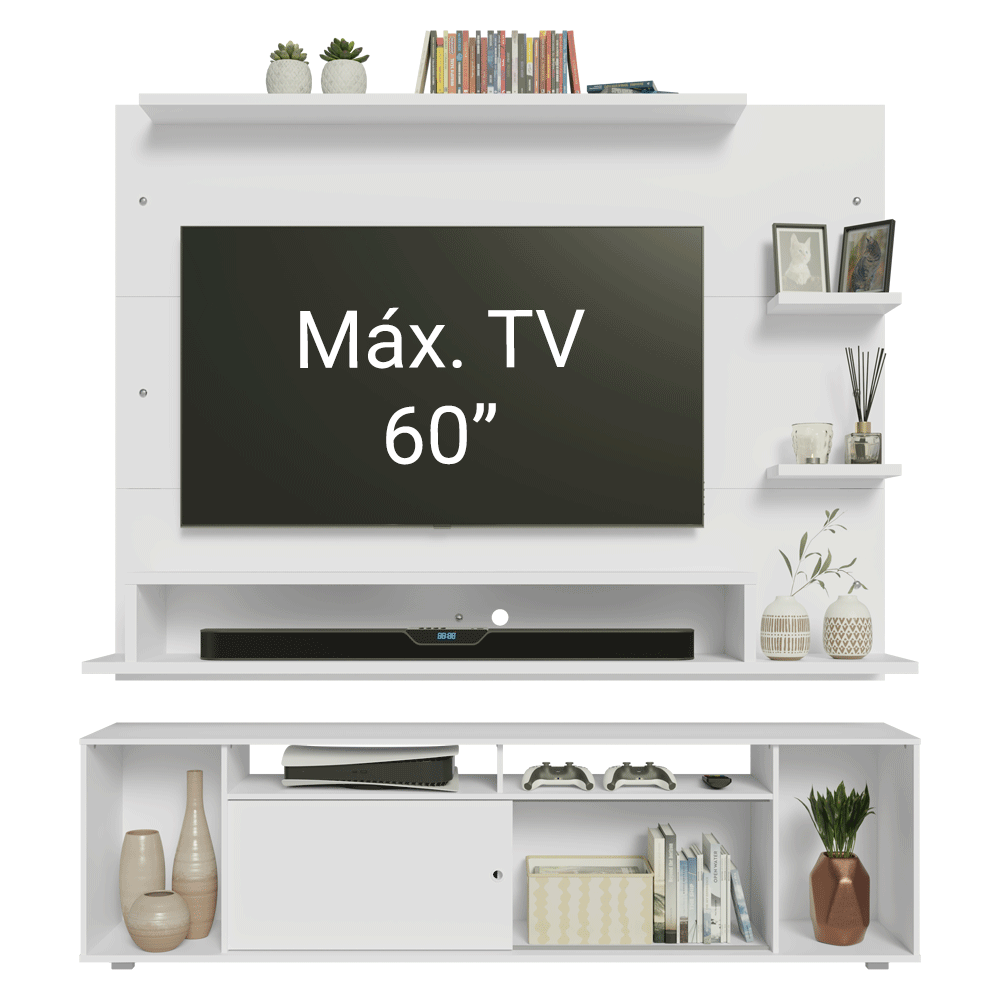 Rack com Painel para TV até 60 Polegadas 180 cm Branco Cancun Madesa