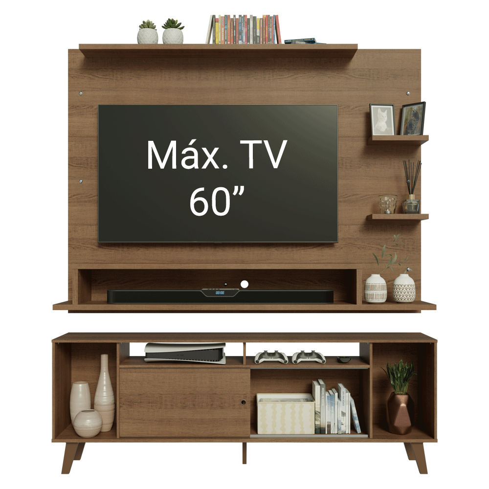 Rack com Painel para TV até 60 Polegadas 180 cm com Pés Rustic Cancun Madesa