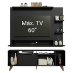 Rack com Painel para TV até 60 Polegadas 180 cm com Pés Preto/Rustic Cancun Madesa