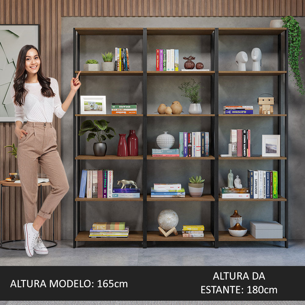 Estante Armário Multiuso para Livros 177cm Rustic/Preto Madesa