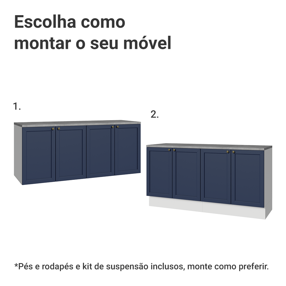 Rack para TV até 70 Polegadas + Prateleiras 160cm Branco/Azul Vik Madesa 05