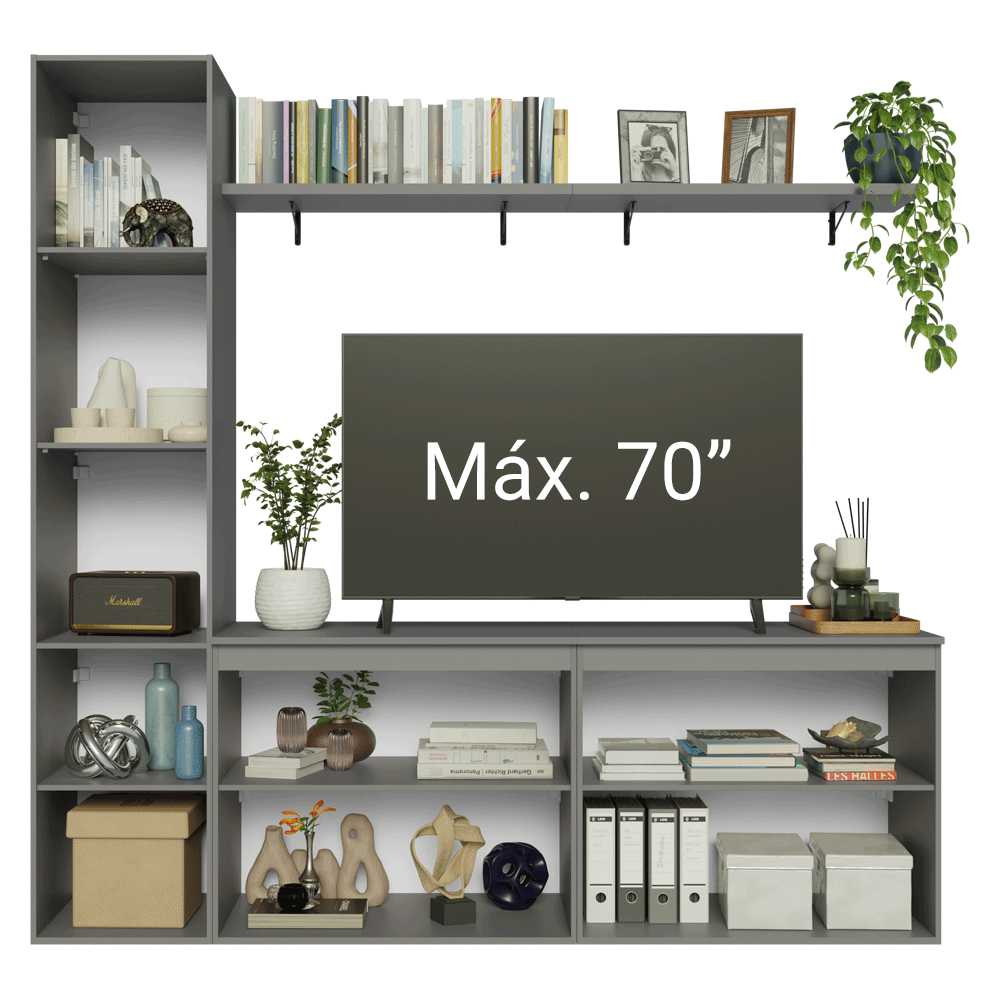 Rack Suspenso para TV até 70 Polegadas + Prateleira 200cm Cinza Nice Madesa 01