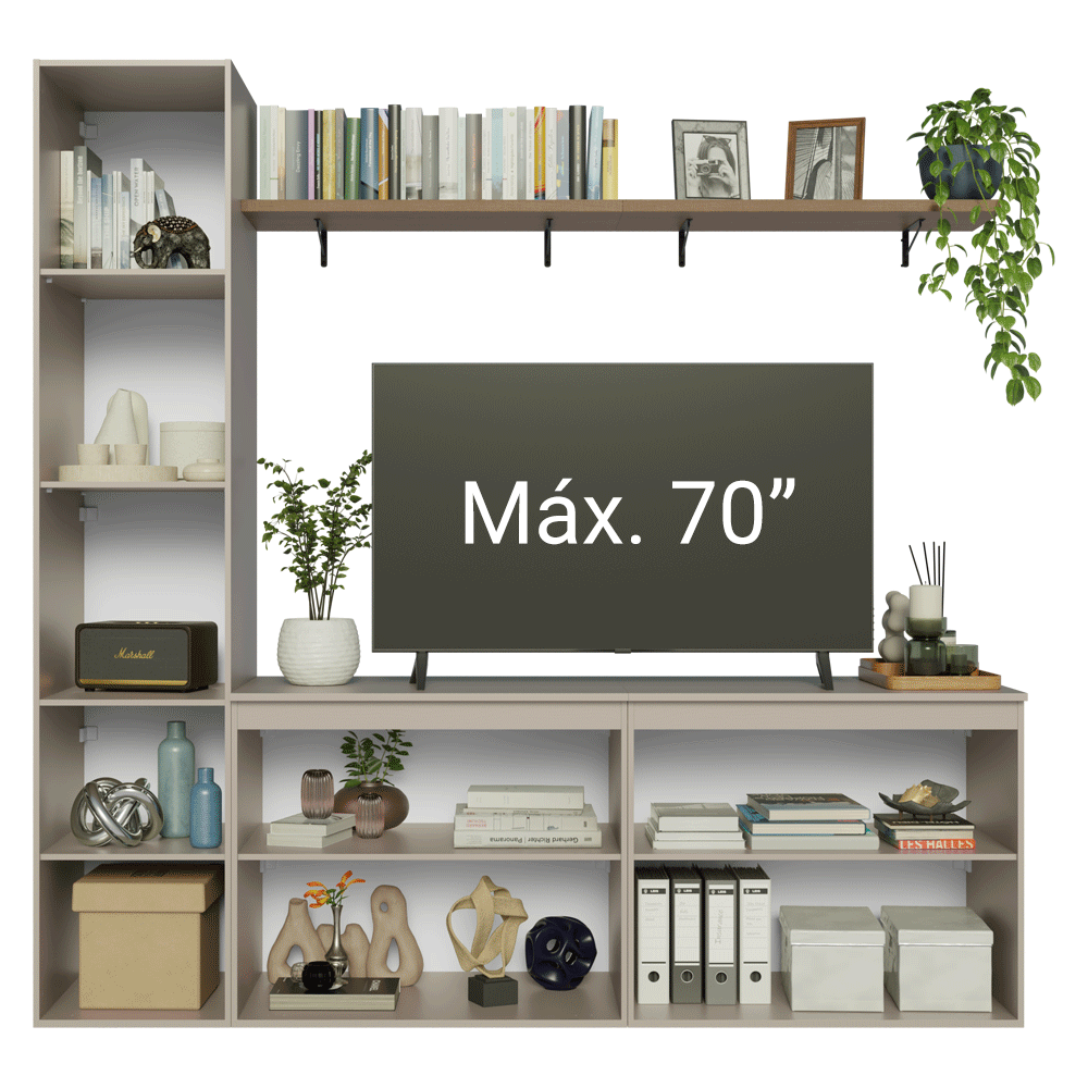 Rack Suspenso para TV até 70 Polegadas + Prateleira 200cm Crema Nice Madesa 01