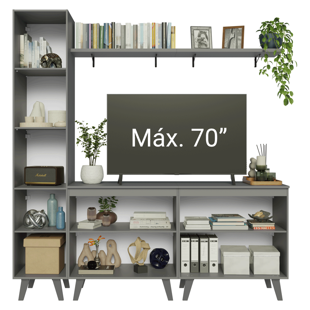 Rack para TV até 70 Polegadas + Prateleira 200cm Cinza Nice Madesa 02