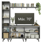 Rack para TV até 70 Polegadas + Prateleira 200cm Cinza Nice Madesa 02