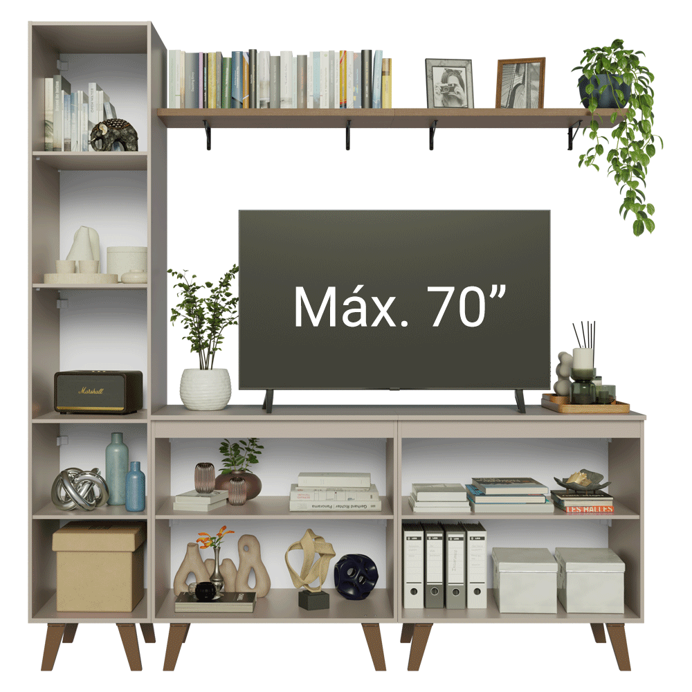Rack para TV até 70 Polegadas + Prateleira 200cm Crema Nice Madesa 02