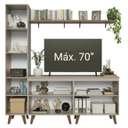 Rack para TV até 70 Polegadas + Prateleira 200cm Crema Nice Madesa 02