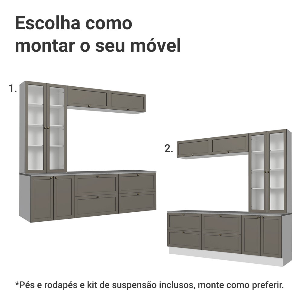 Estante Sala de Estar com Rack + Cristaleira 230cm Branco/Cinza Vik Madesa 01