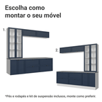 Estante Sala de Estar com Rack + Cristaleira 230cm Branco/Azul Vik Madesa 01