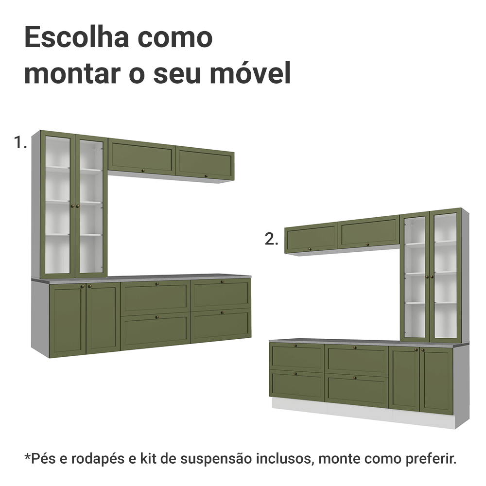 Estante Sala de Estar com Rack + Cristaleira 230cm Branco/Verde Vik Madesa 01