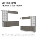 Estante Sala de Estar com Rack + Cristaleira 230cm Branco/Cinza/Branco Vik Madesa 01