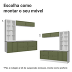 Estante Sala de Estar com Rack + Cristaleira 230cm Branco/Verde/Branco Vik Madesa 01