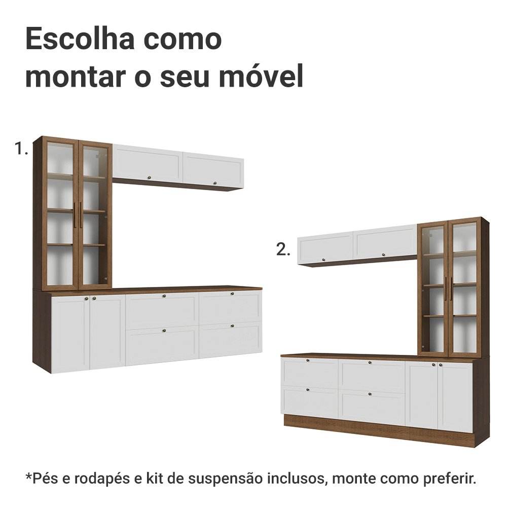 Estante Sala de Estar com Rack + Cristaleira 230cm Rustic/Branco/Rustic Vik Madesa 02